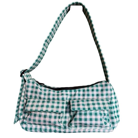 Baggu NWOT Cargo Shoulder Bag In Gingham Green White - Picture 4 of 11